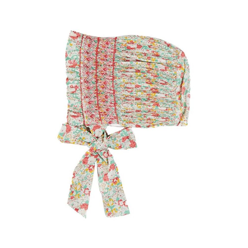 Pepa London Girls Clementine Floral Hand-Smocked Bonnet, Orange